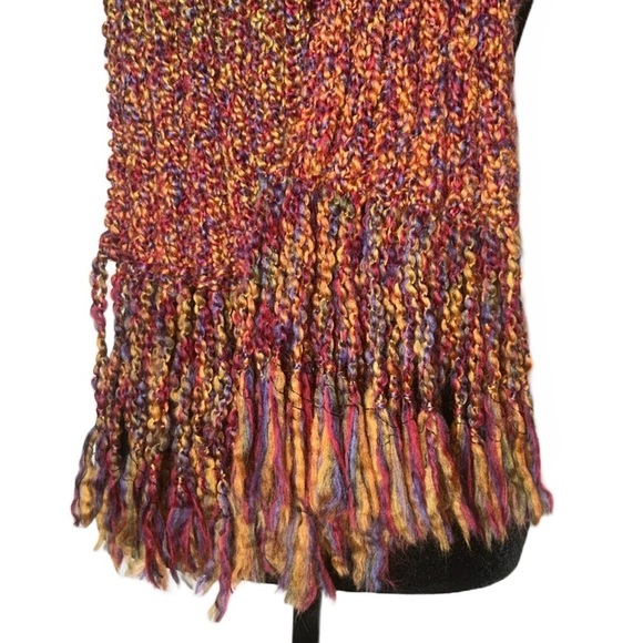 NEW Boutique Hand-Knitted Scarf with Tasseled Fringe, Multicolored - Picture 10 of 11